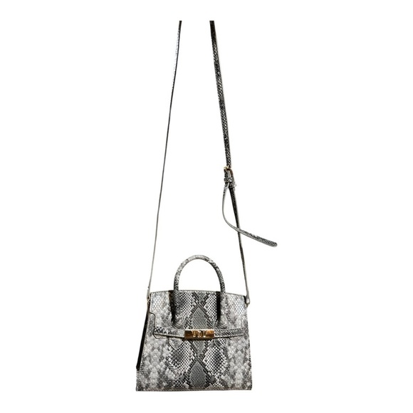 Gray Structured Satchel with Snakeskin Texture - Picture 2 of 5